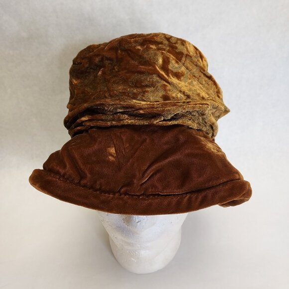 PLAZA SUITE Cloche Bucket Hat Women's Tan Velvet Velour Bow Lined Retro Classic - Picture 4 of 15